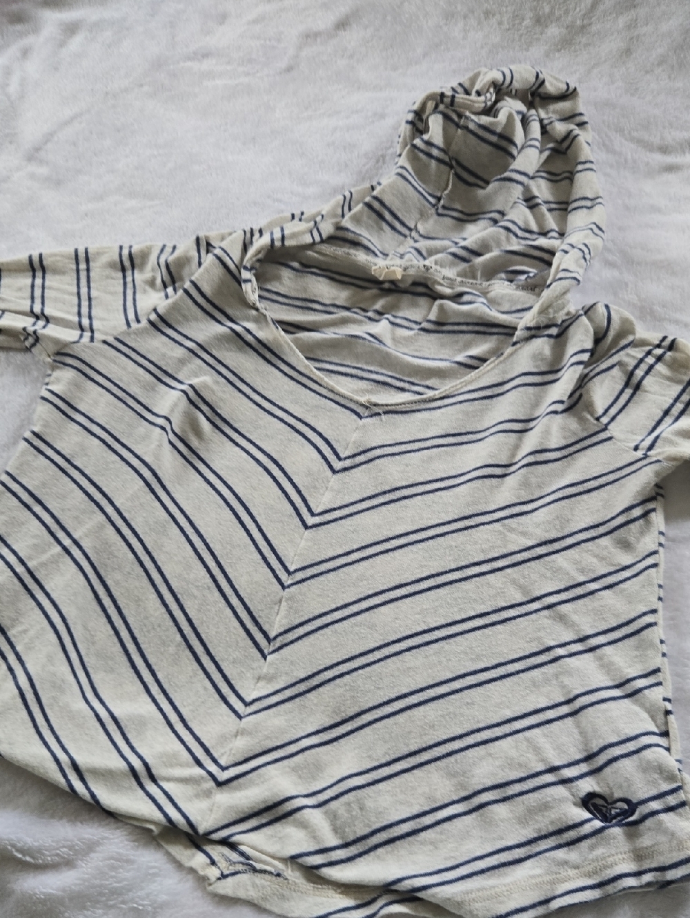 Roxy Cream Pullover Hoodie with Navy Stripes